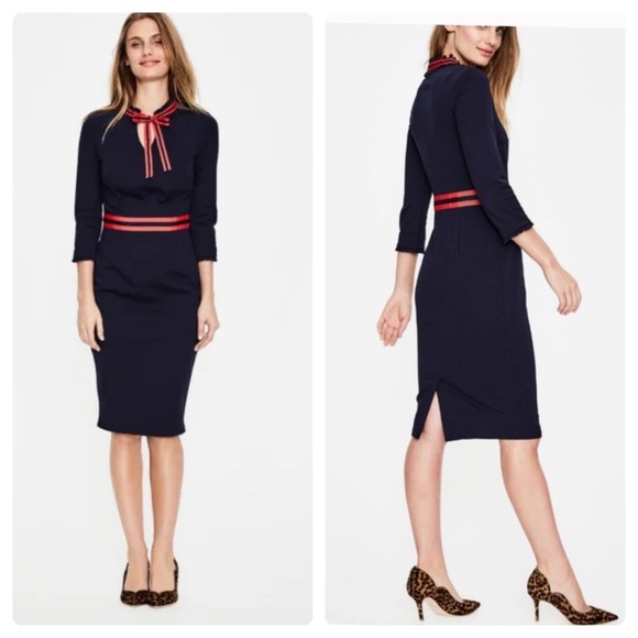 Boden Dresses & Skirts - Boden Annette Ponte Midi Dress Navy with Red Ribbon